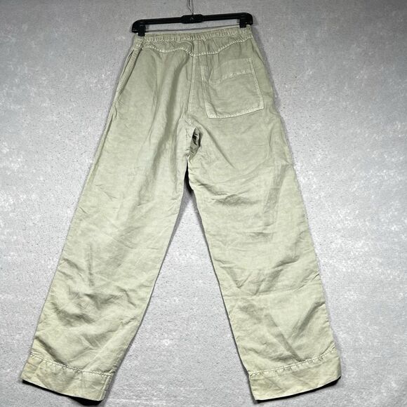 Zara Pants Womens Small Green Linen Blend Elastic Waist Drawstring Relaxed Fit - Picture 8 of 11